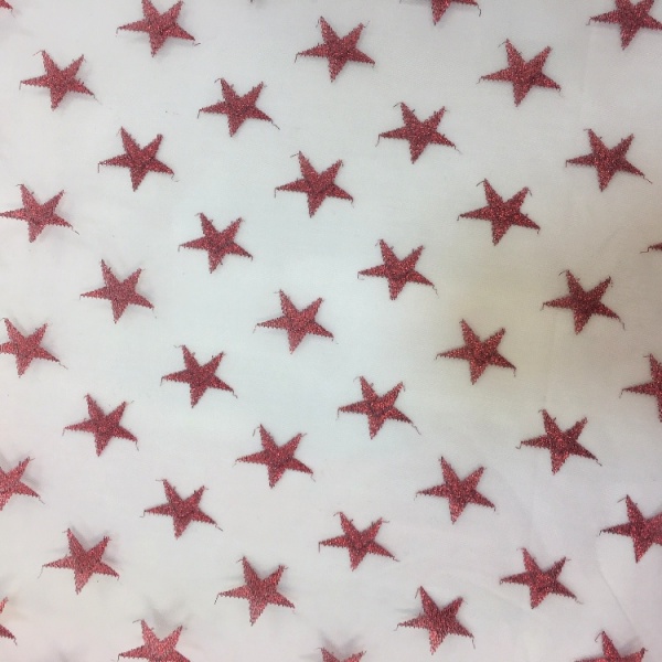 Halloween Fabric Red Stars on White Net
